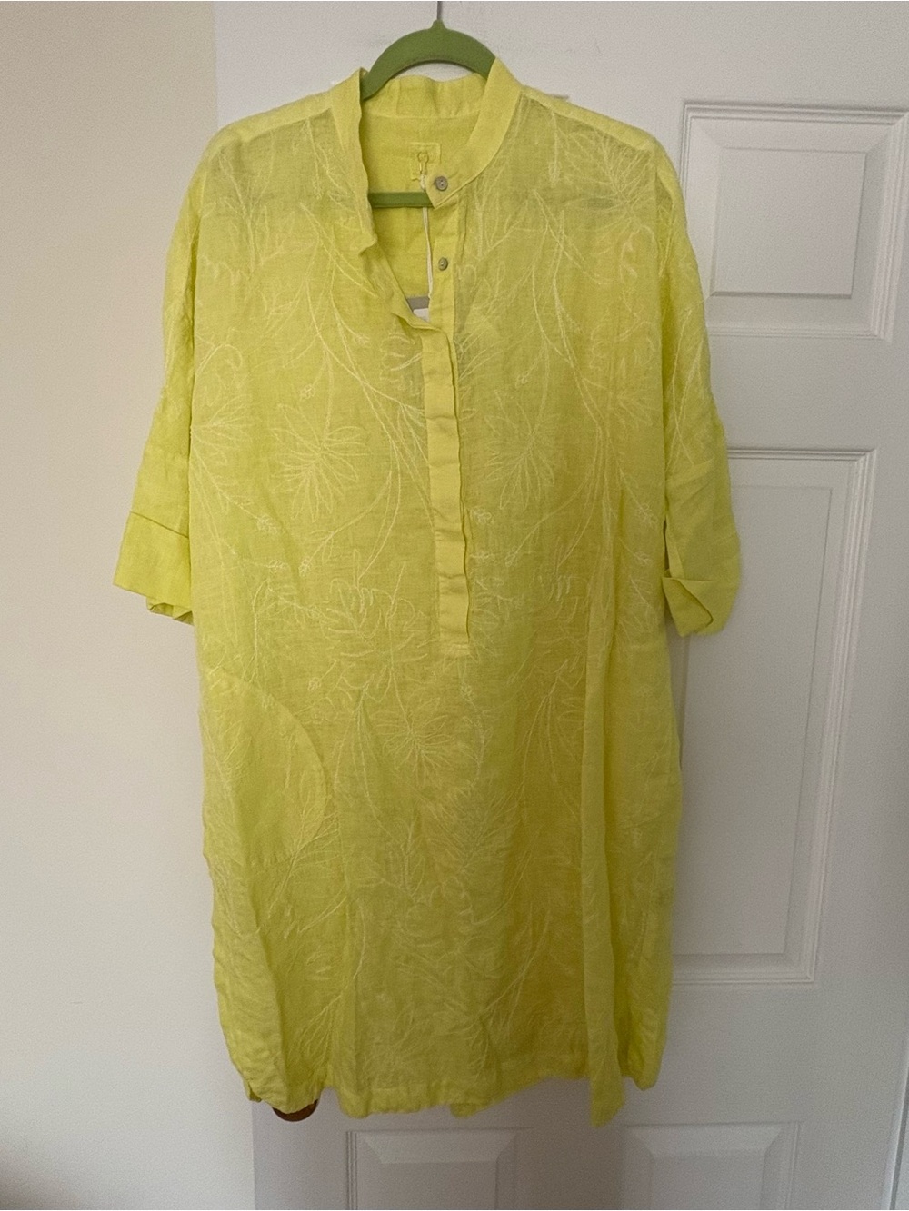 120% Lino Bright Yellow Button Down Shirt Dress